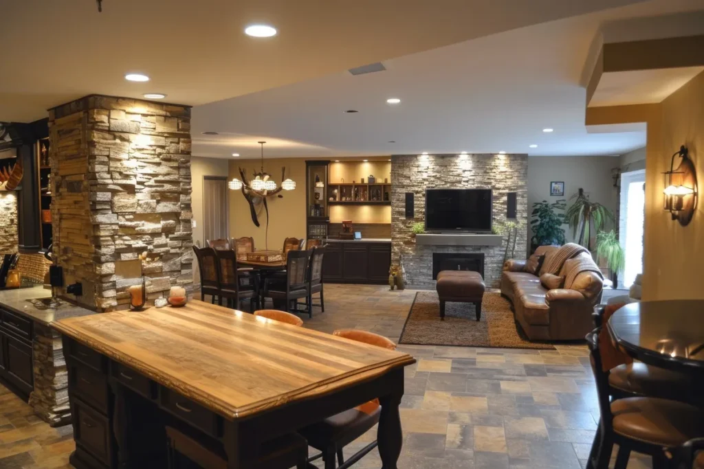 Cozy finished basement designed as a family space, highlighting common remodeling solutions.